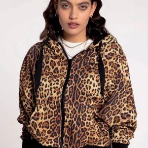 Felpa donna 4GIVENESS Love my Wild zip con cappuccio Leopard