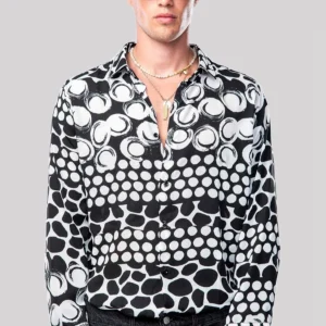 Camicia NJB NEW JOB BRAND in viscosa a pois nero/bianco