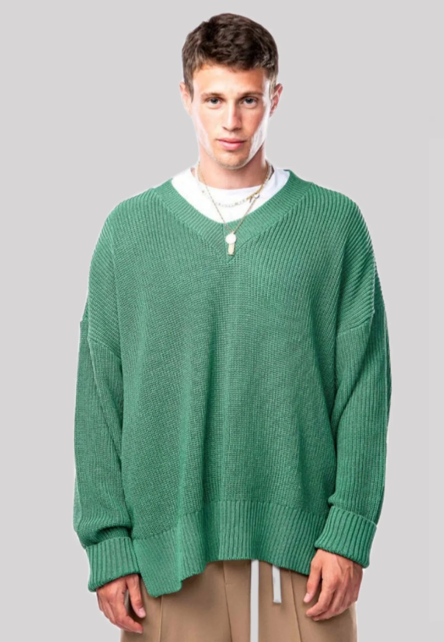 Maglione NJB scollo a V Oversize verde