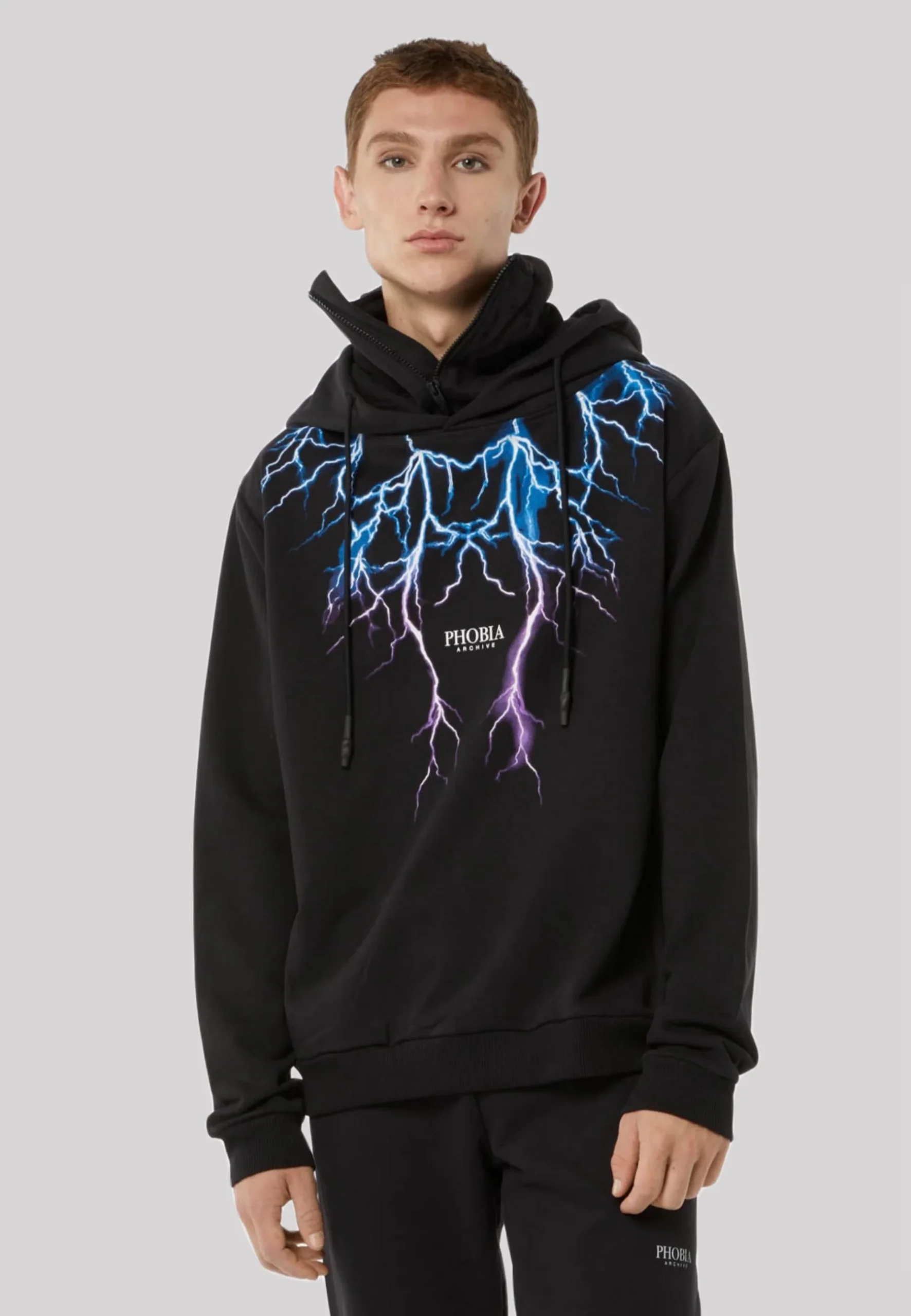 Felpa PHOBIA ARCHIVE doppio cappuccio Balaclava nera fulmini viola/blu - immagine 8