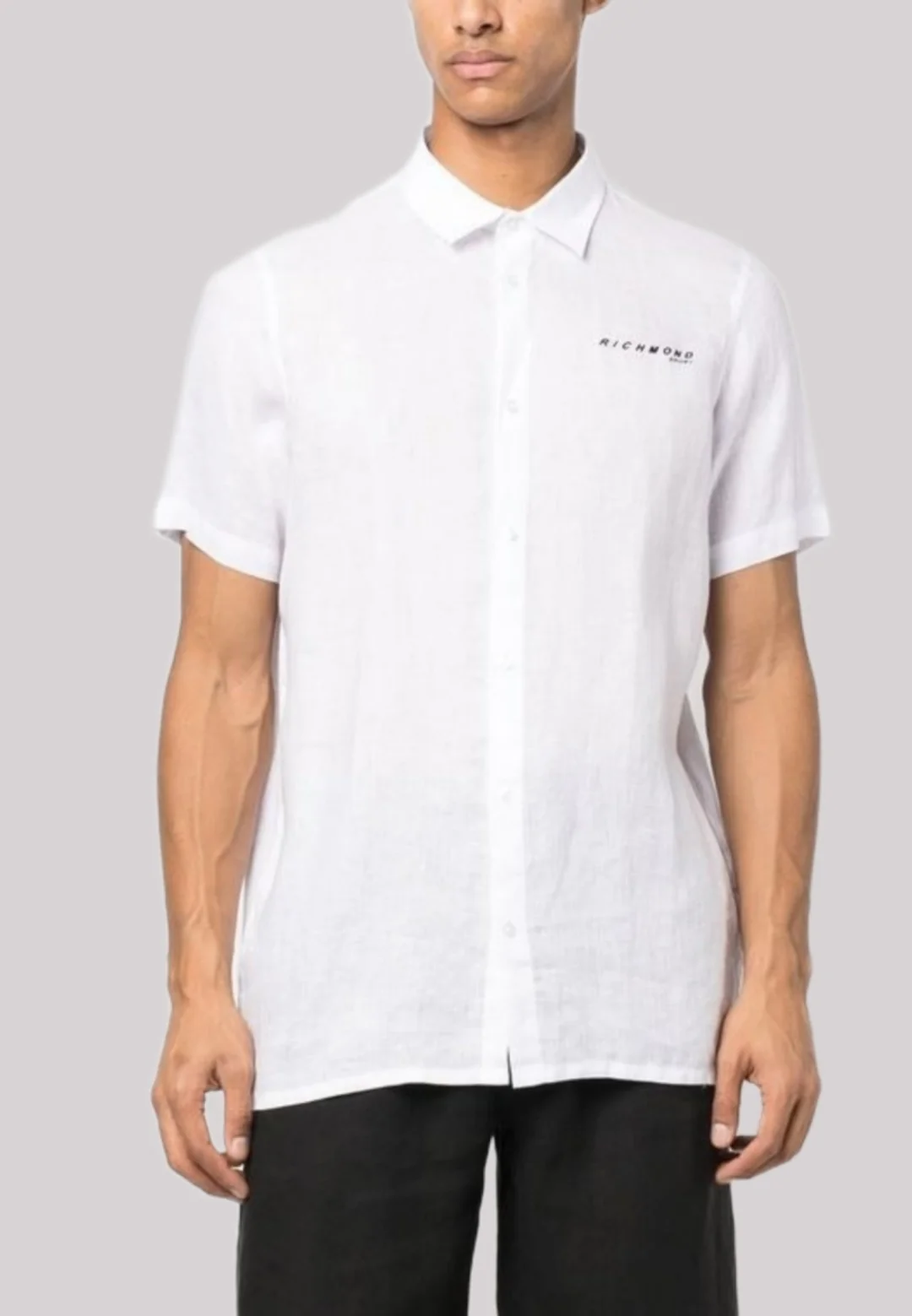 Camicia in lino JOHN RICHMOND maniche corte logo bianco - immagine 6