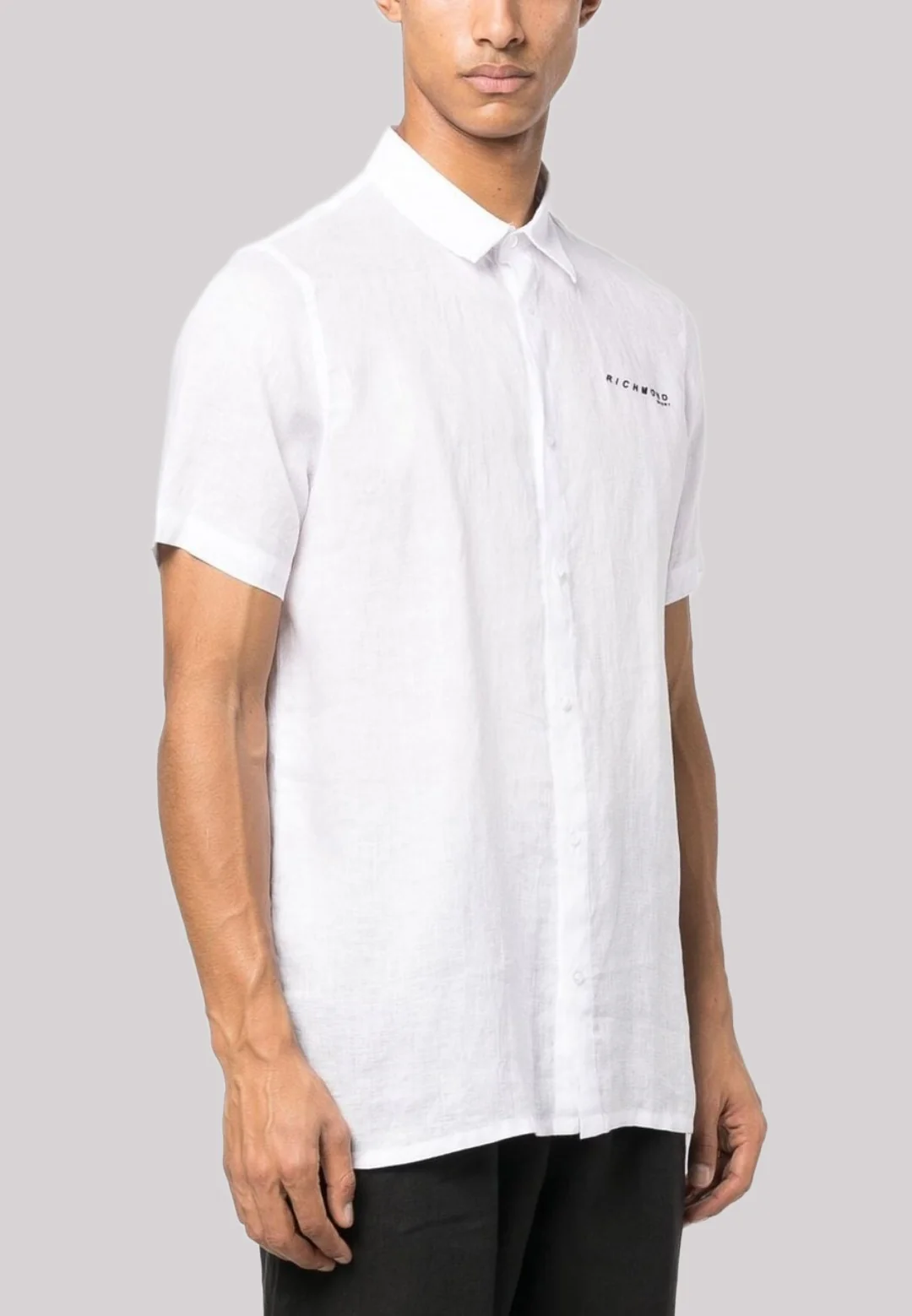 Camicia in lino JOHN RICHMOND maniche corte logo bianco - immagine 7