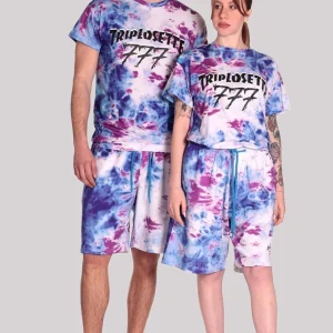 Tony Effe Completino estivo TRIPLOSETTE 777 t-shirt + bermuda tie die turchese