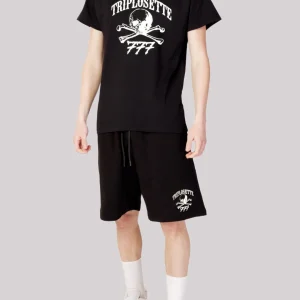Tony Effe Completino estivo TRIPLOSETTE 777 t-shirt + bermuda stampa teschio nero