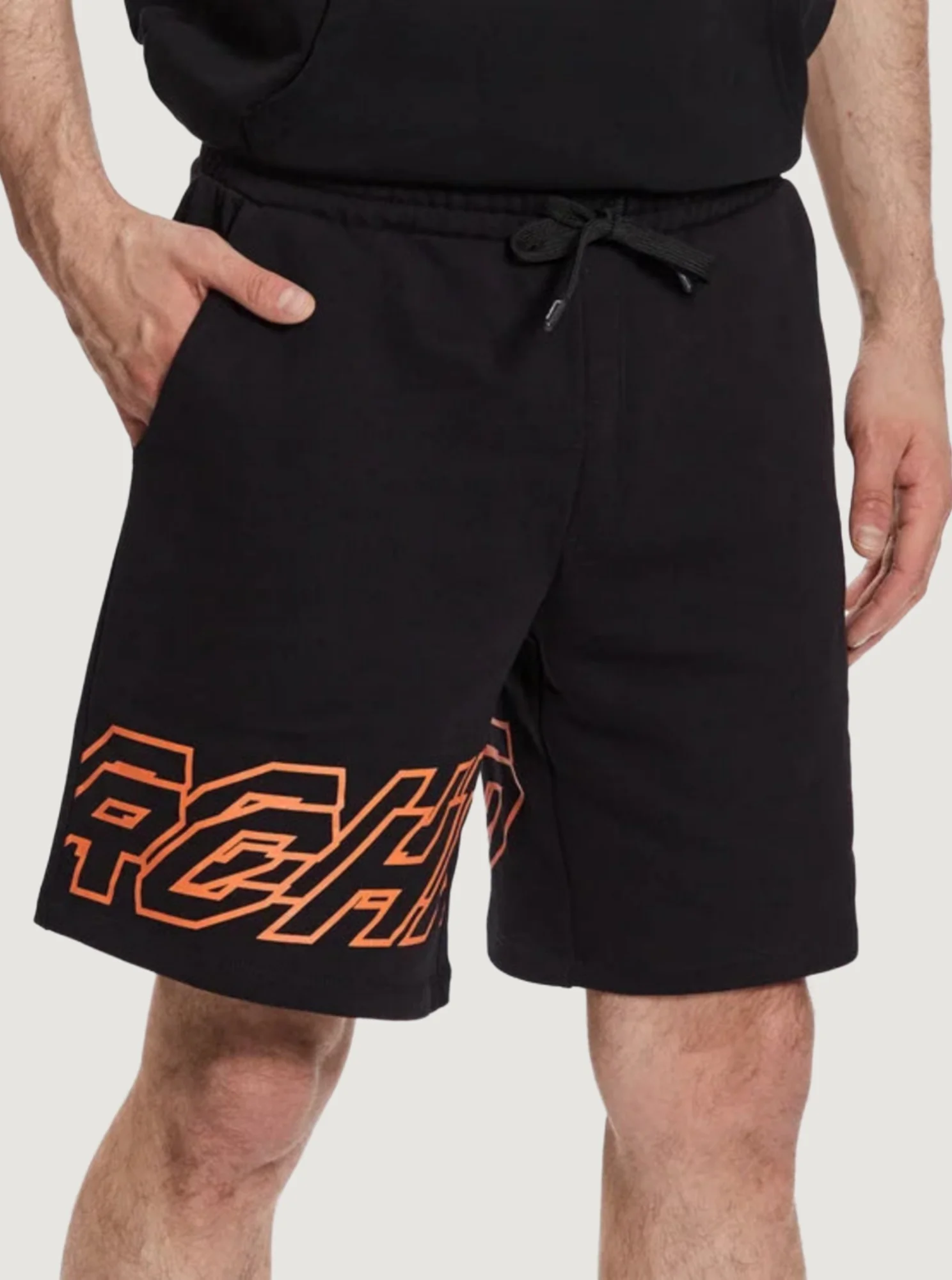 Bermuda JOHN RICHMOND stampa logo nero/arancio
