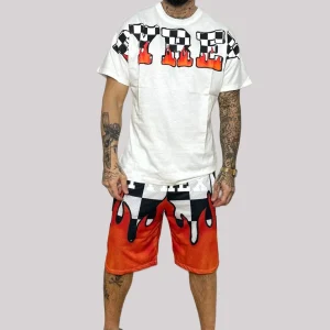 Completino estivo PYREX t-shirt+ bermuda in rete stampa Chess bianco