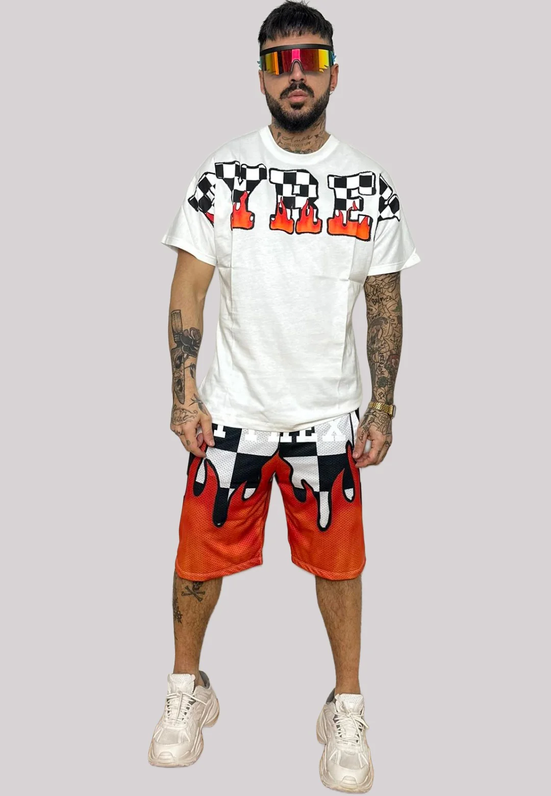 Completino estivo PYREX t-shirt+ bermuda in rete stampa Chess bianco - immagine 2