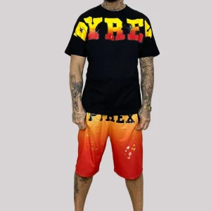 Completino estivo PYREX t-shirt+ bermuda in rete stampa Sunset nero