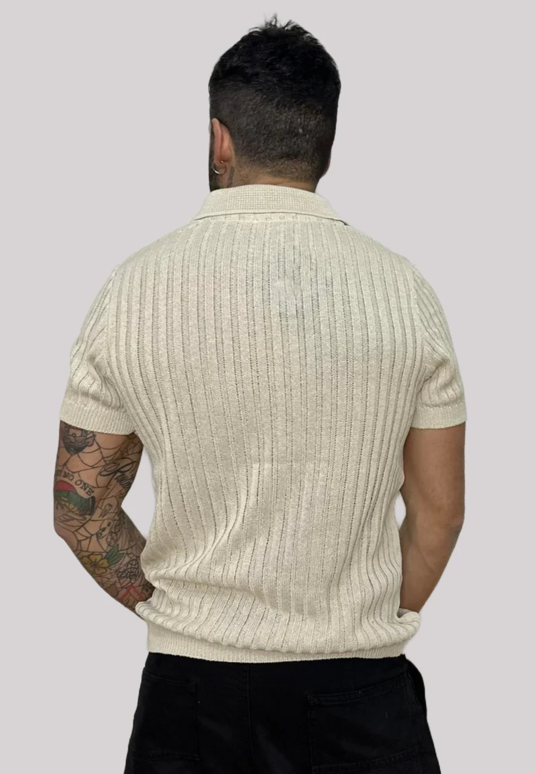 Maglia polo NJB NEW JOB BRAND a costine beige - immagine 3