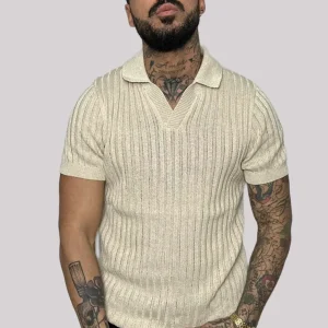 Maglia polo NJB NEW JOB BRAND a costine beige