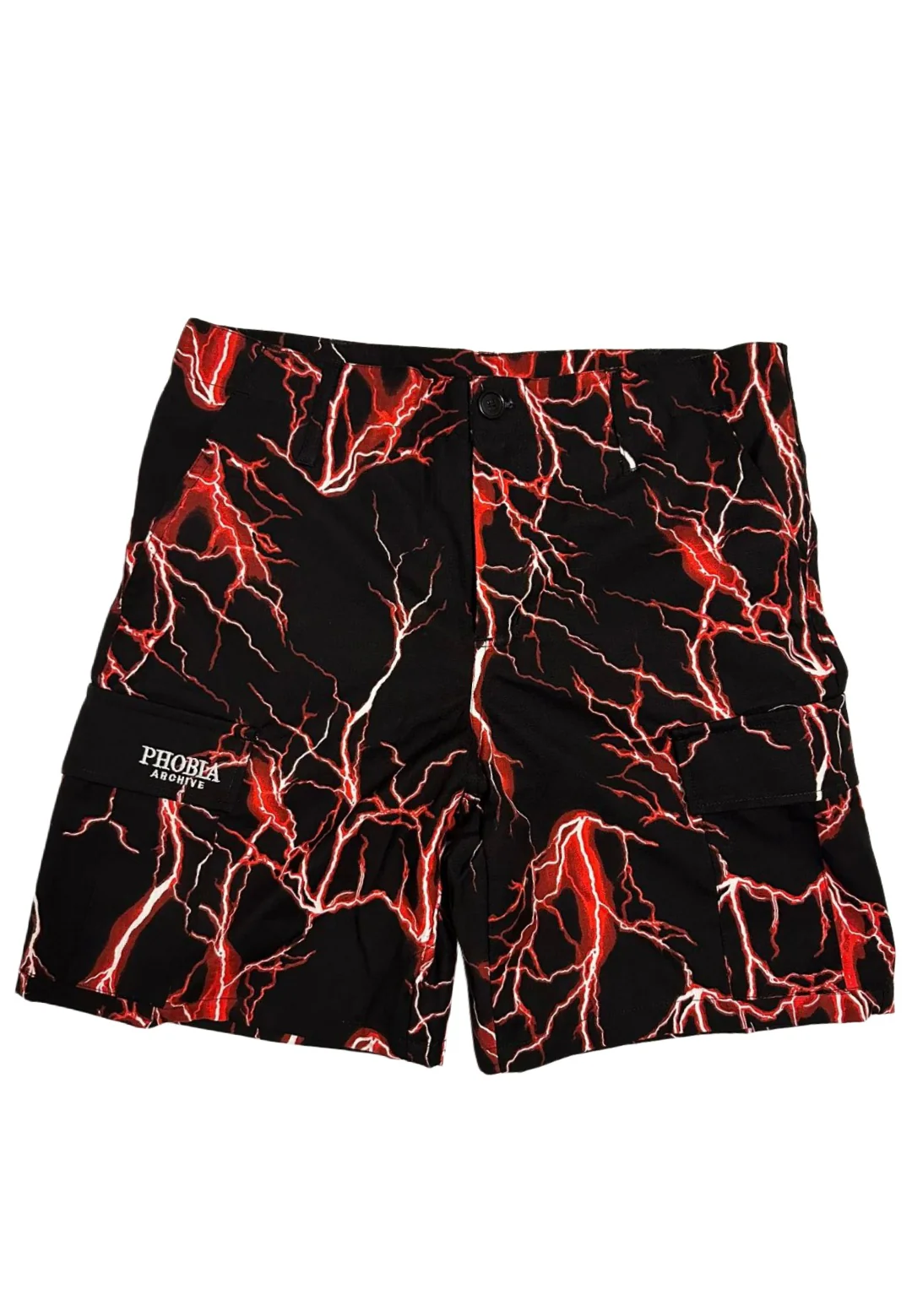 Completo PHOBIA camicia + bermuda stampa all over fulmini rossi nero - immagine 6