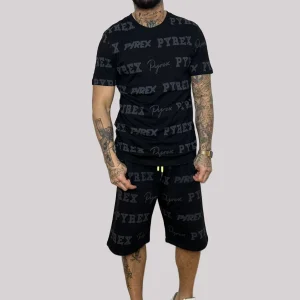 Completino estivo PYREX t-shirt+ bermuda stampa all over nero