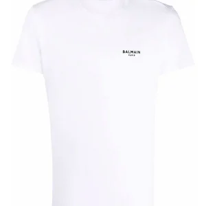 T-shirt BALMAIN logo floccato bianca