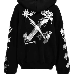 Felpa OFF-WHITE con cappuccio Scan Arrow oversize nero