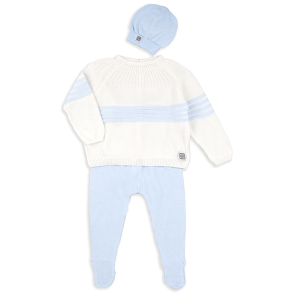Completo neonato in maglia grezzo e azzurro 100% cotone con o senza cappellino - immagine 5