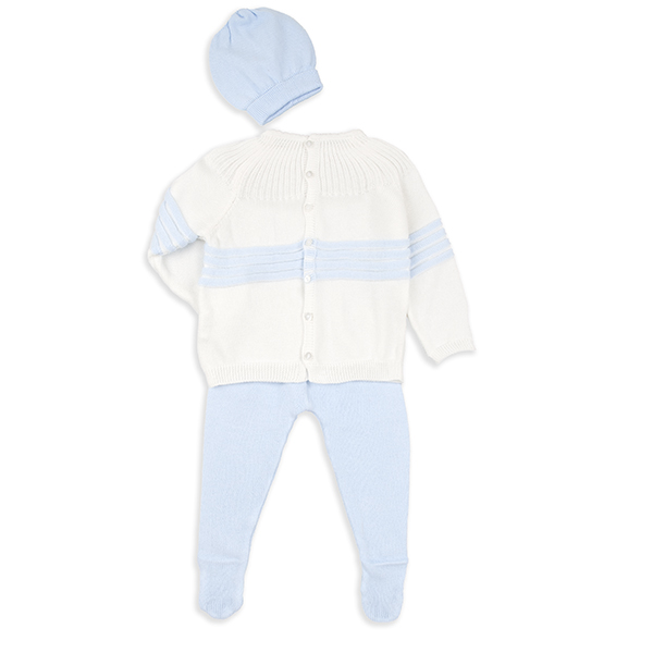 Completo neonato in maglia grezzo e azzurro 100% cotone con o senza cappellino - immagine 6