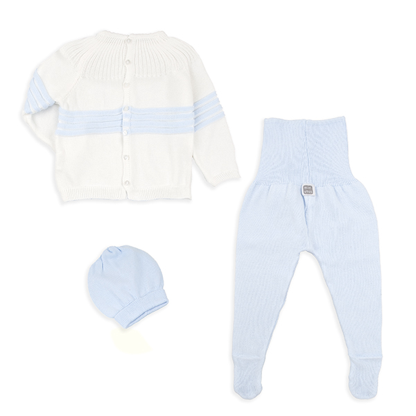 Completo neonato in maglia grezzo e azzurro 100% cotone con o senza cappellino - immagine 4