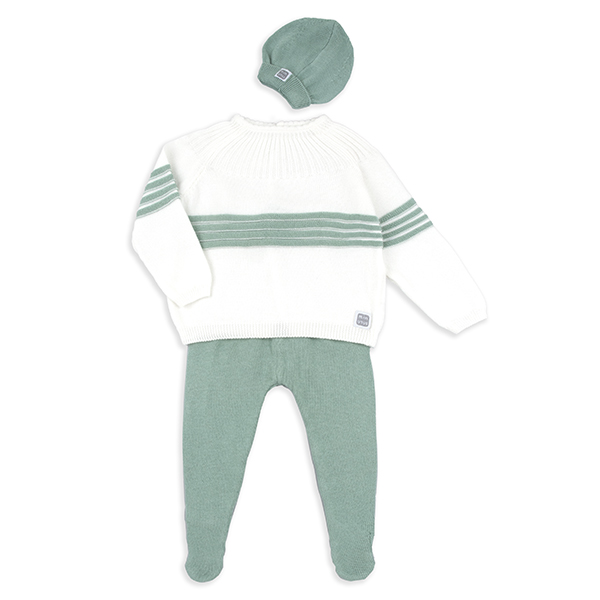 Set in maglia per neonati Maglia, gambali con o senza cappellino in color menta 100% cotone (3 pezzi) - immagine 7