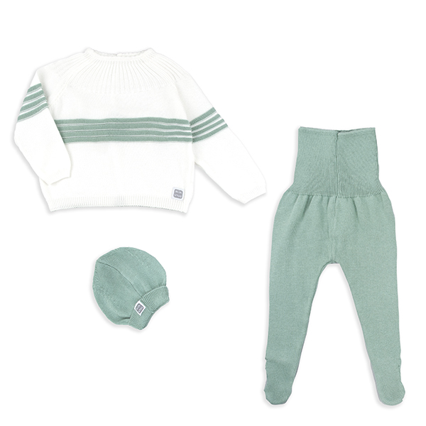 Set in maglia per neonati Maglia, gambali con o senza cappellino in color menta 100% cotone (3 pezzi) - immagine 5