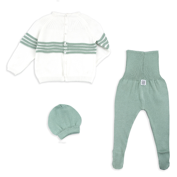 Set in maglia per neonati Maglia, gambali con o senza cappellino in color menta 100% cotone (3 pezzi) - immagine 4