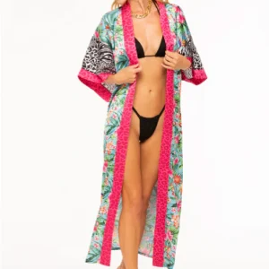 Kimono lungo 4GIVENESS donna leo pink flamingo taglia unica