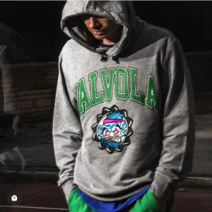 Felpa VALVOLA con cappuccio patch ricamato grigio melange/verde