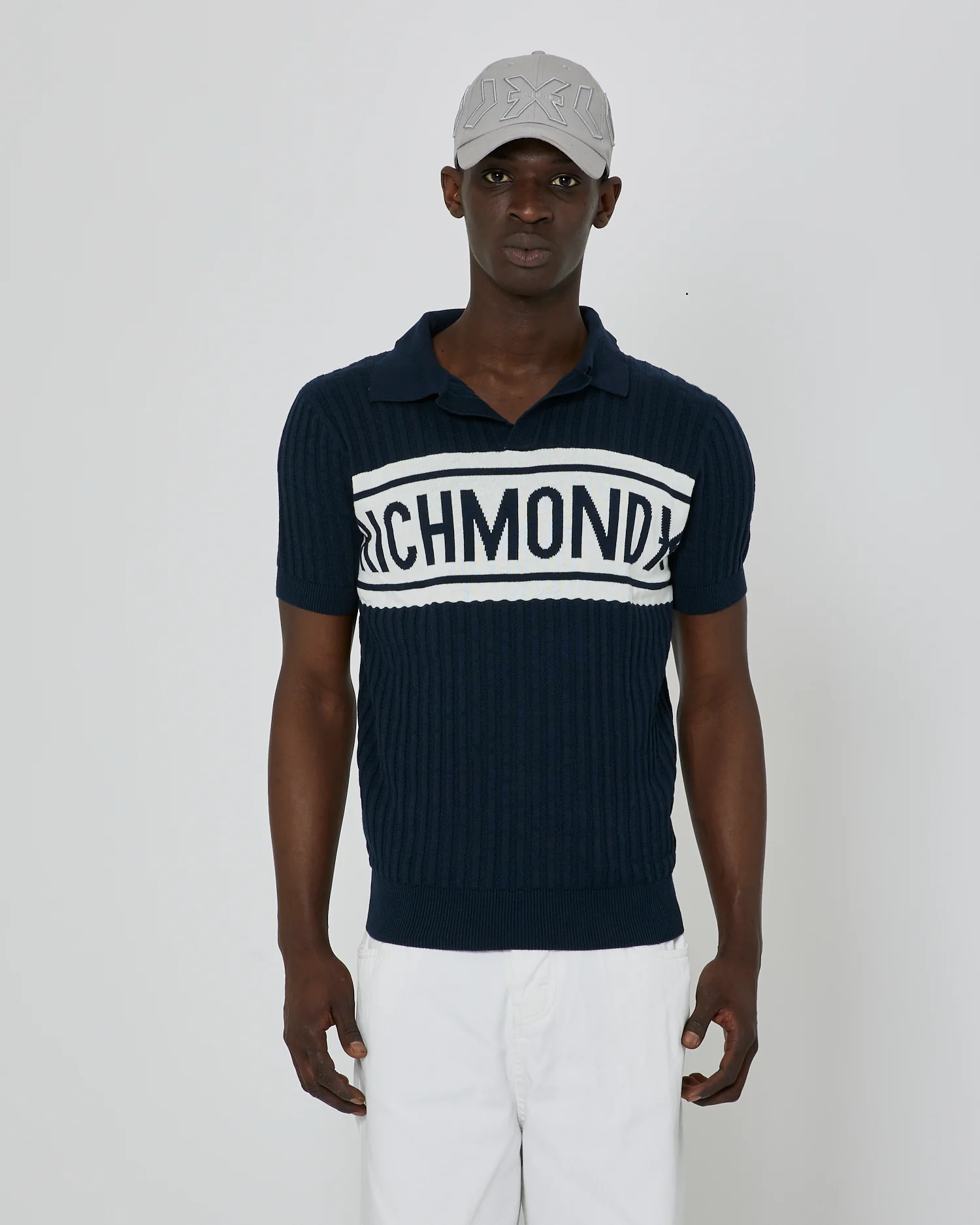 Maglia Polo JOHN RICHMOND a costine stampa blue navy - immagine 3