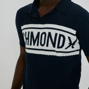 Maglia Polo JOHN RICHMOND a costine stampa blue navy