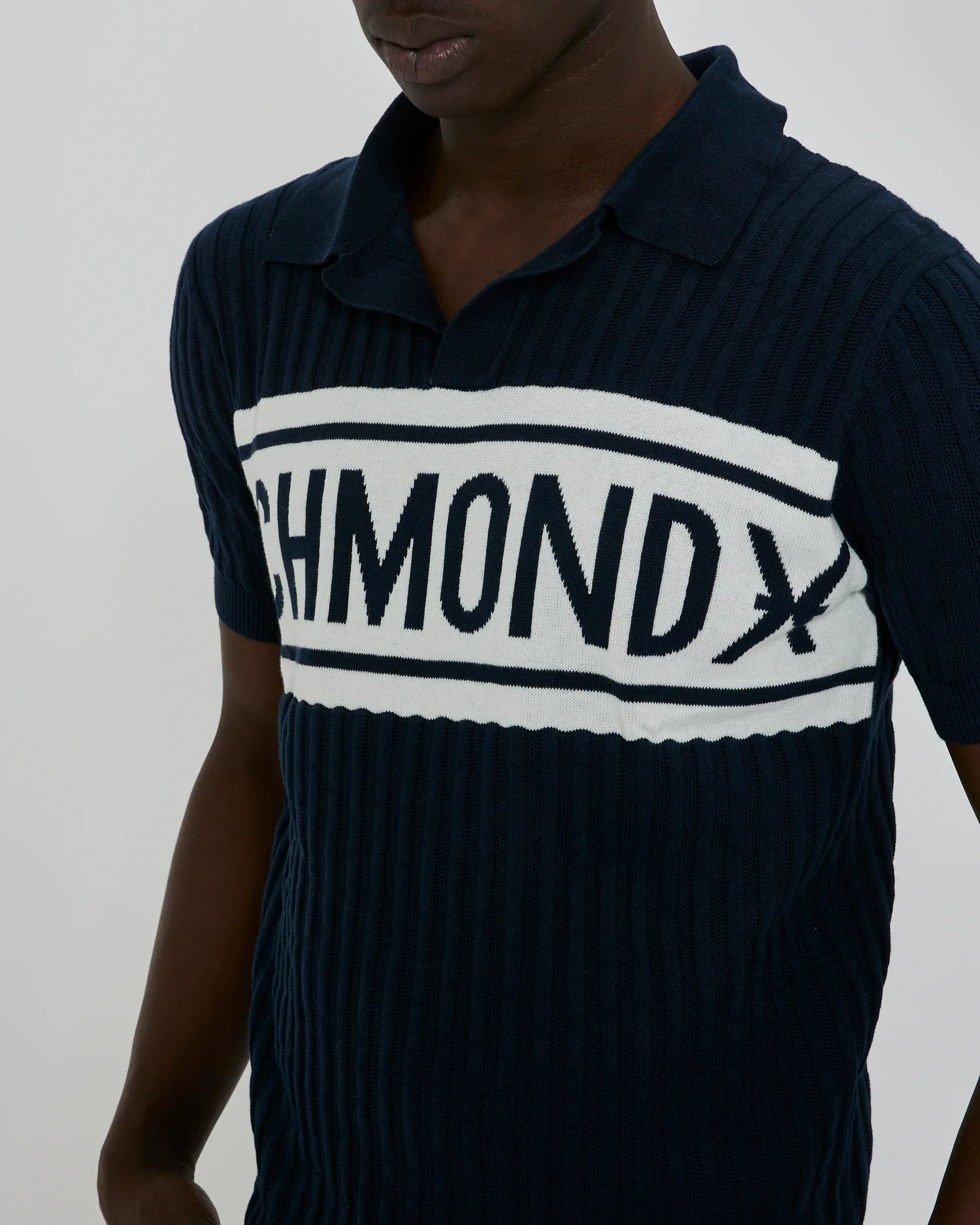 Maglia Polo JOHN RICHMOND a costine stampa blue navy - immagine 2