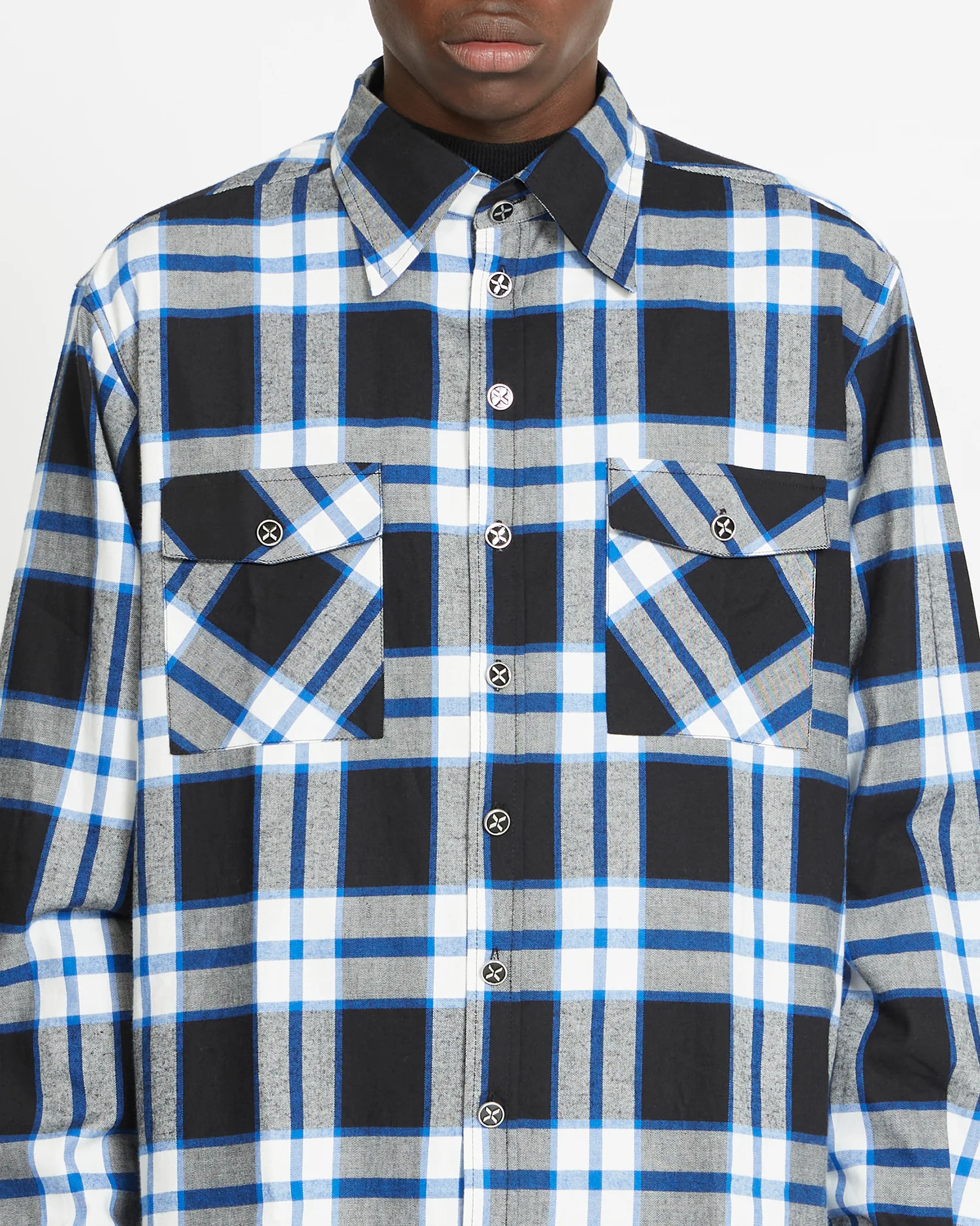 Camicia RICHMOND X in flanella nero/blu/grigio - immagine 7