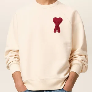 Felpa AMI Paris con applicazione de coeur bianco crema