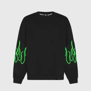 Felpa VISION OF SUPER nera con fiamme verdi ricamate