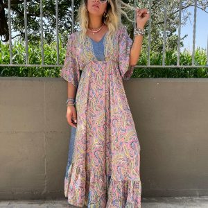 Vestito lungo India con maniche a pipistrello