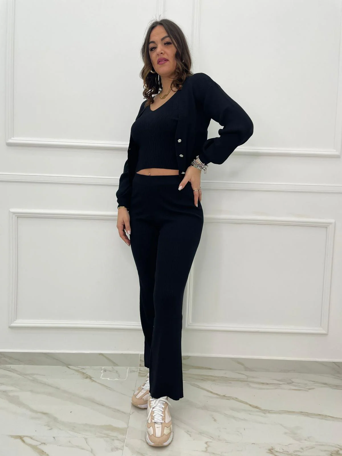 Coordinato in filo 3 pezzi con cardigan swarovski - immagine 9