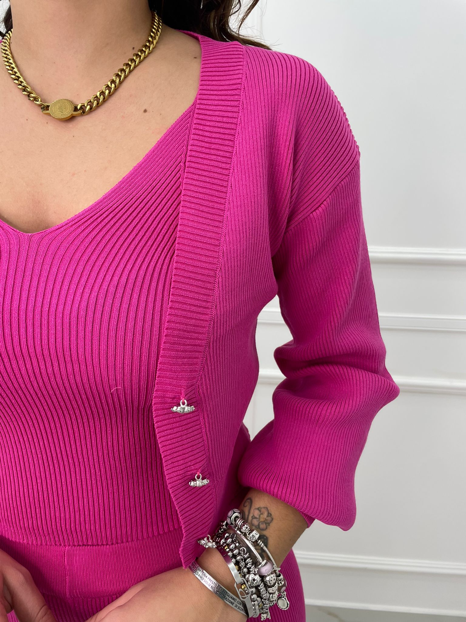 Coordinato in filo 3 pezzi con cardigan swarovski - immagine 4