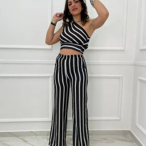 Coordinato effetto lino fantasia righe