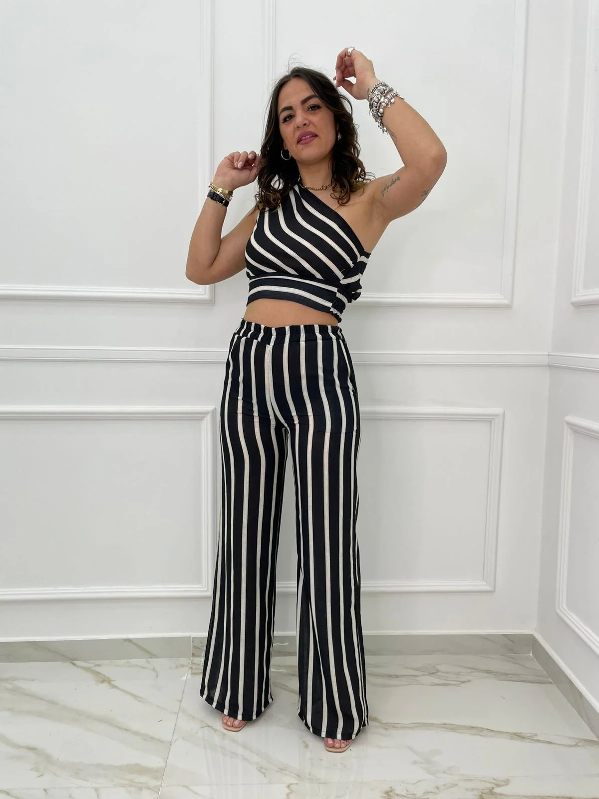 Coordinato effetto lino fantasia righe - immagine 2