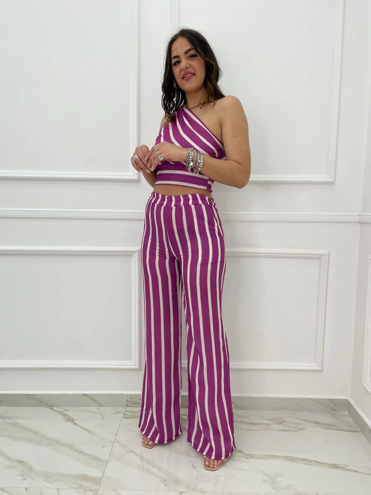 Coordinato effetto lino fantasia righe - immagine 7