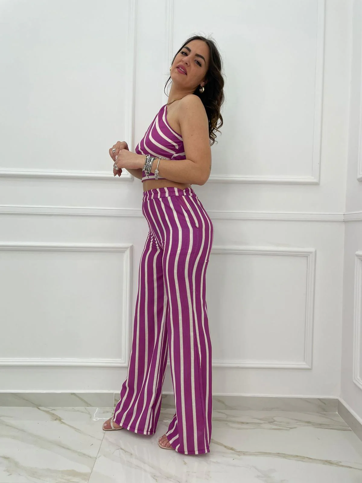 Coordinato effetto lino fantasia righe - immagine 8