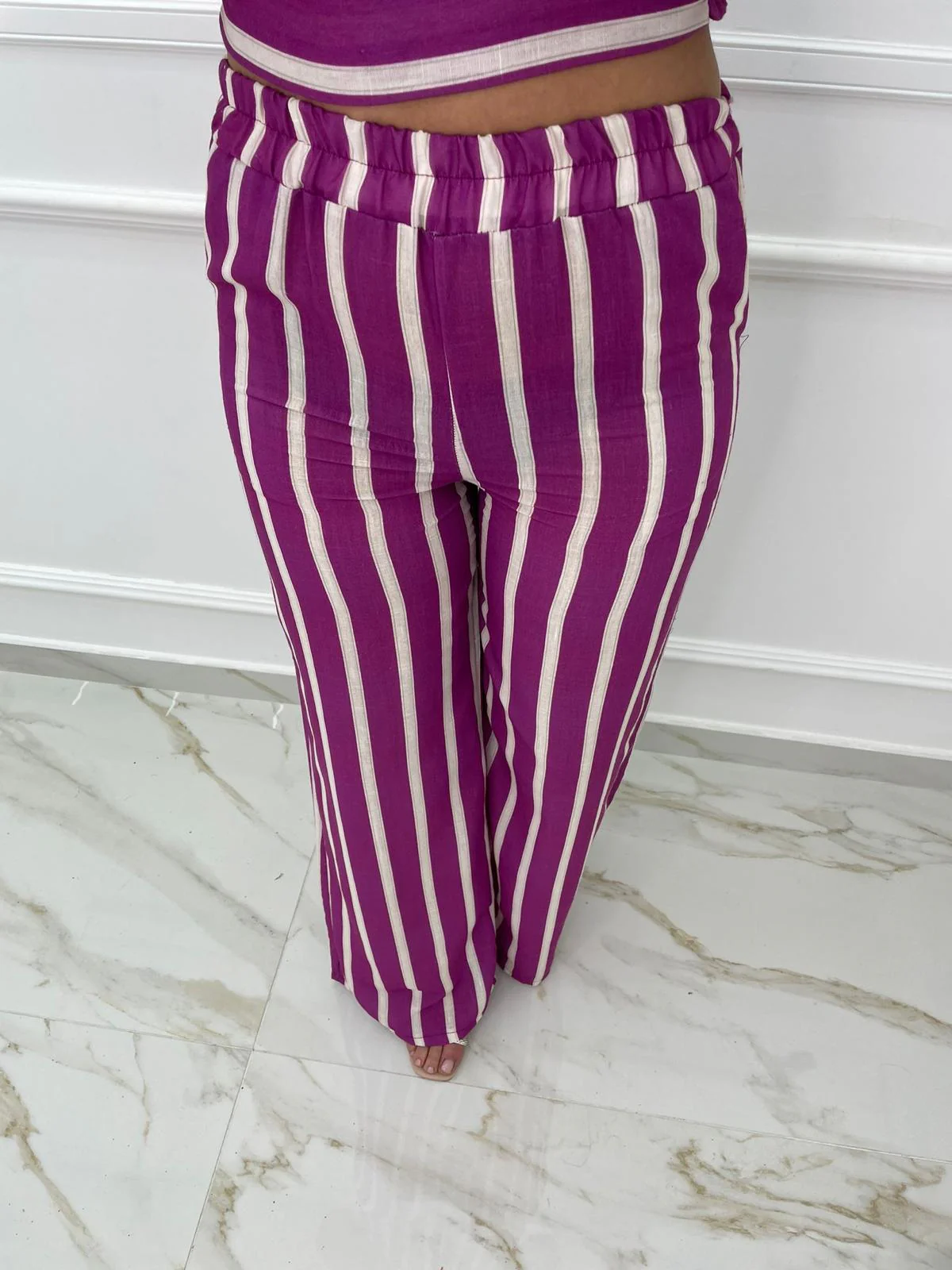 Coordinato effetto lino fantasia righe - immagine 9