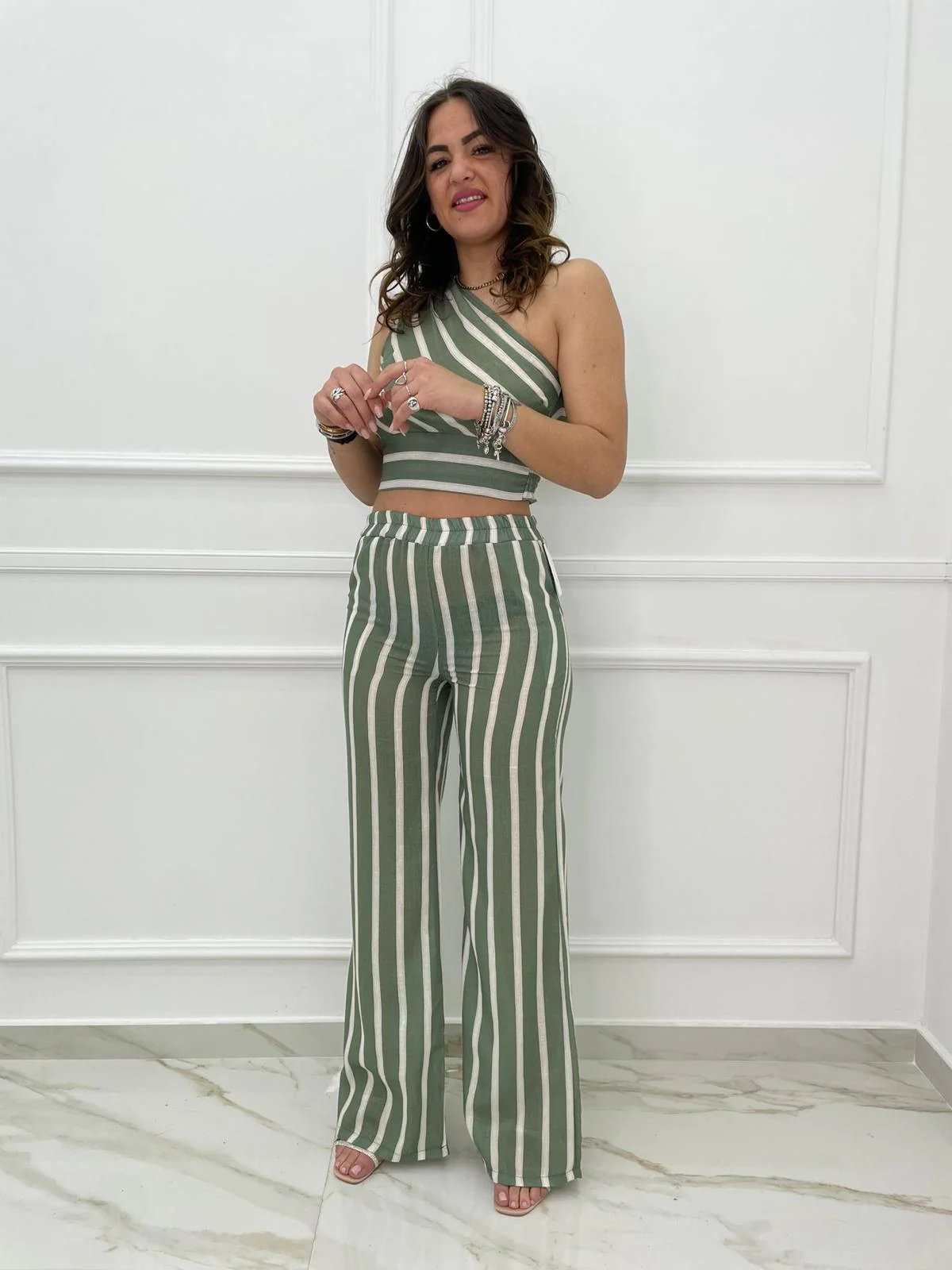 Coordinato effetto lino fantasia righe - immagine 5