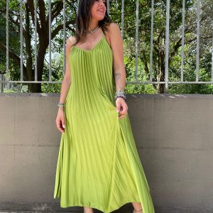 Vestito lungo plissettato con lacci al collo regolabili