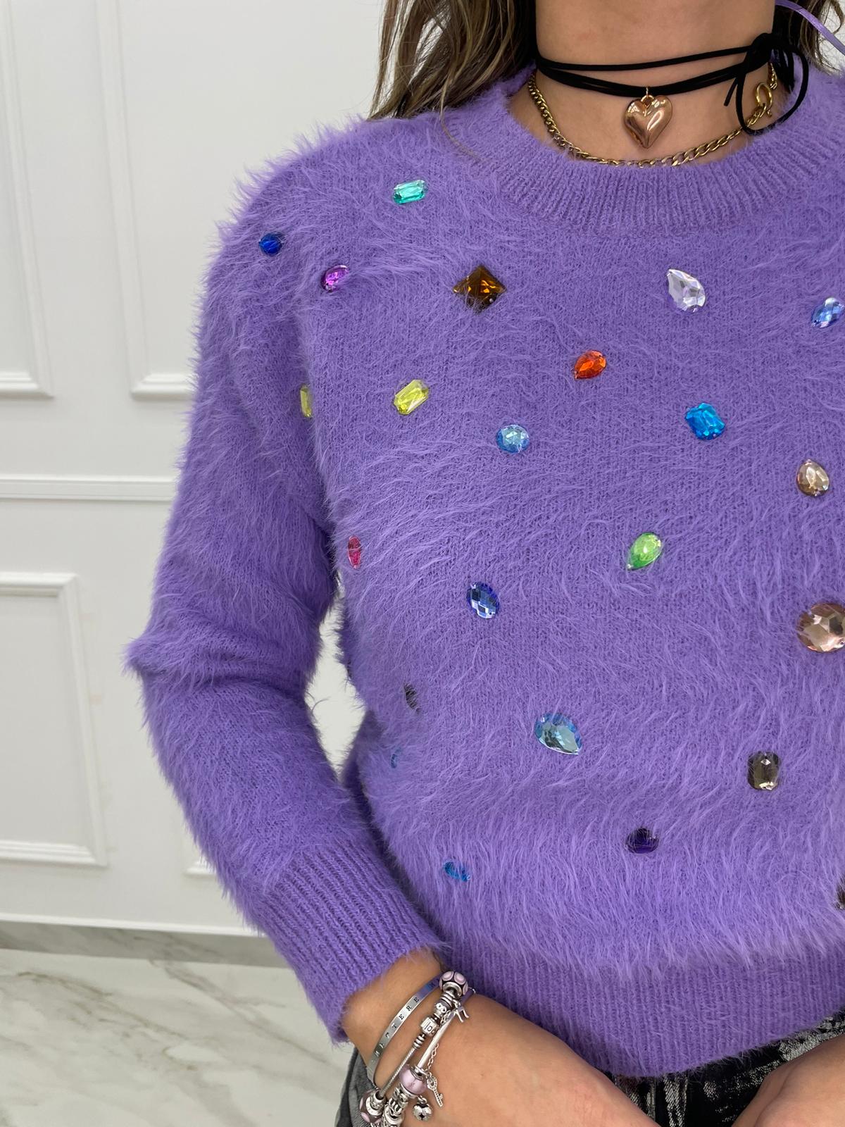 Maglione in pelo con pietre colorate - immagine 9