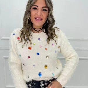 Maglione in pelo con pietre colorate