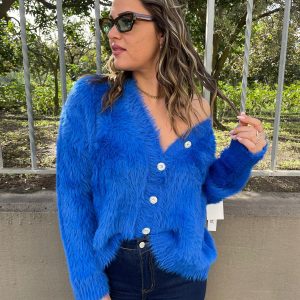 Cardigan in pelo con bottoni swarovski