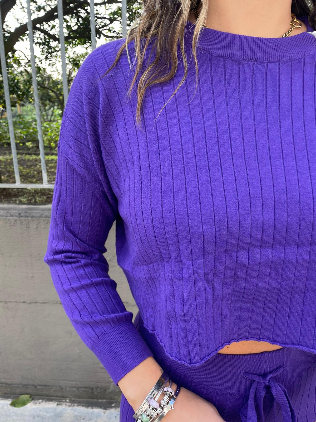 Coordinato 2 pezzi a costine con maglioncino crop - immagine 4
