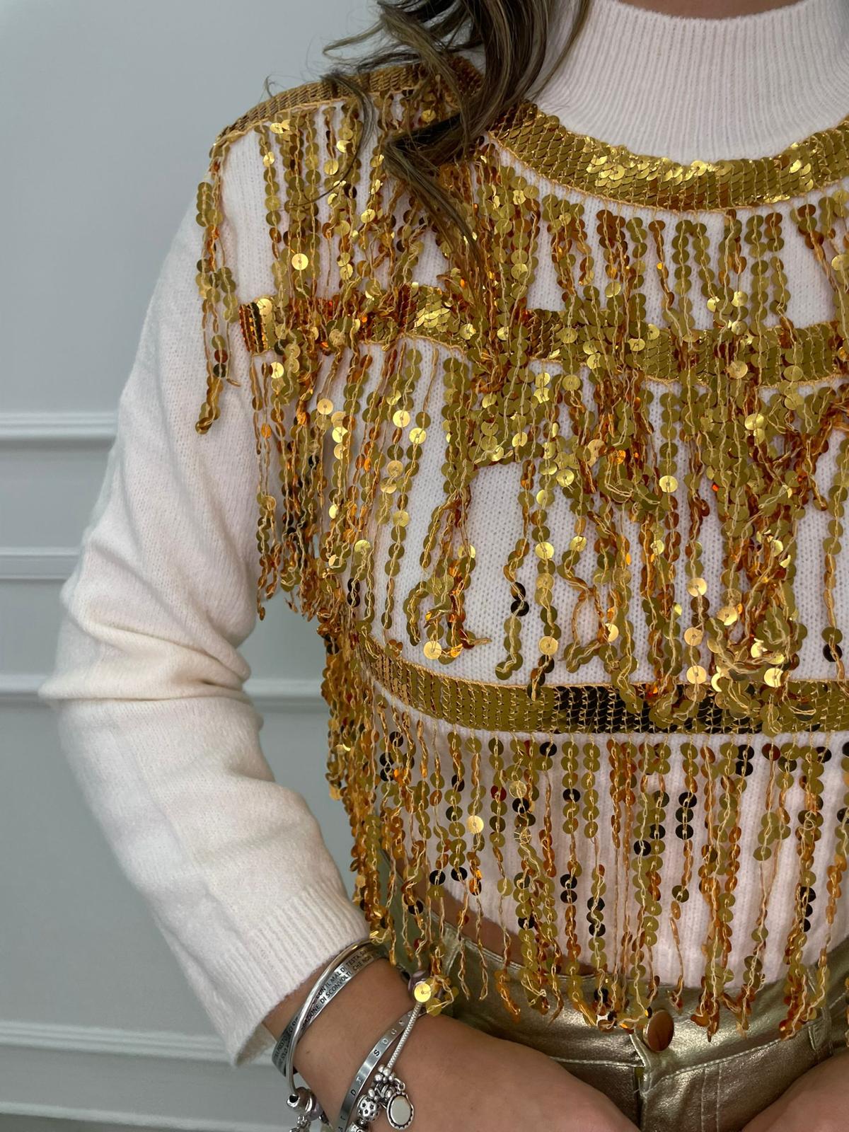 Maglione mezzo collo con cascata di paillettes - immagine 7
