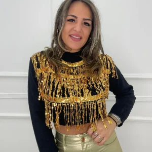 Maglione mezzo collo con cascata di paillettes
