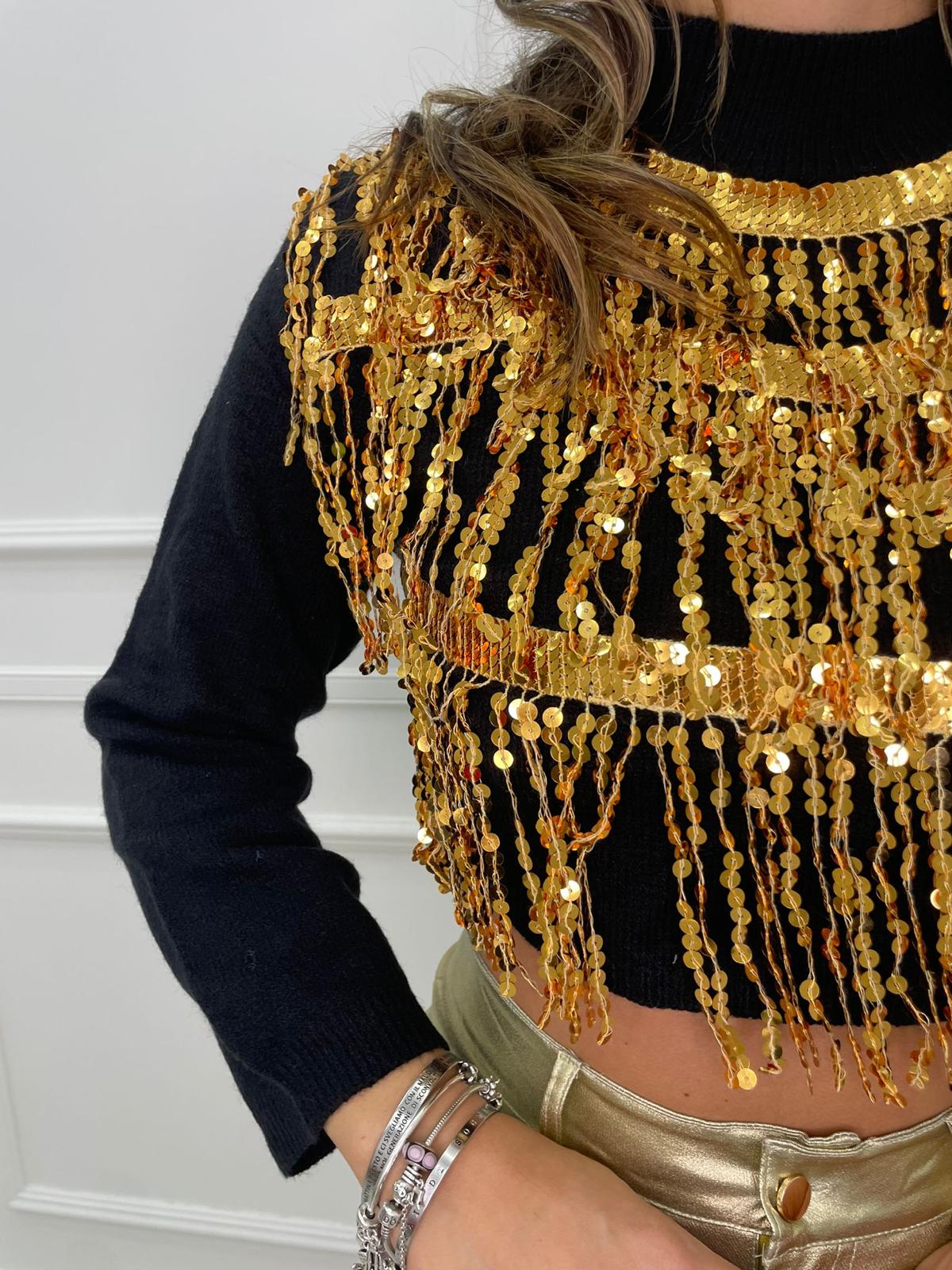 Maglione mezzo collo con cascata di paillettes - immagine 4