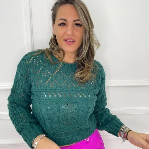 Maglione tinta unita trama traforata